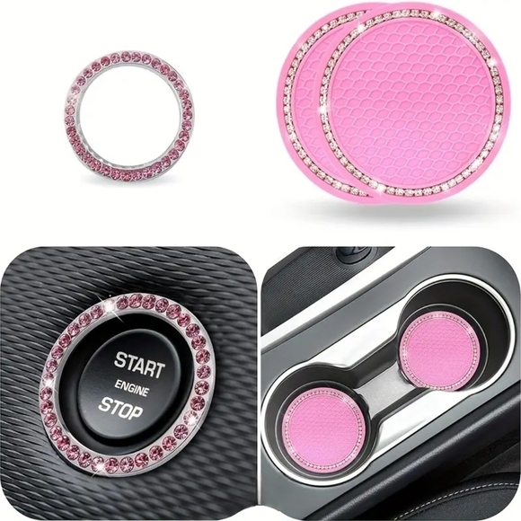 Other - Pink Rhinestone Car Accessories Set NWT